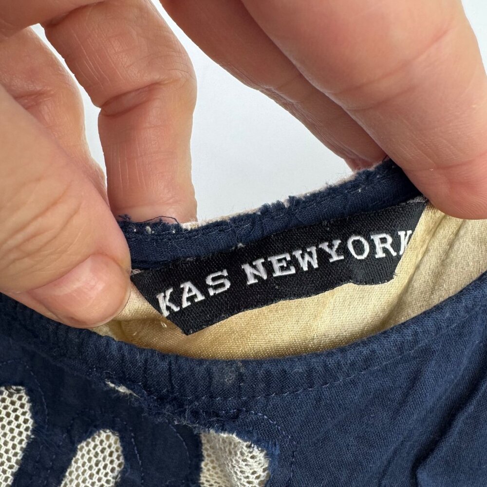 Kas New York Embroidered Shift Sleeveless Dress Navy Ivory Size Small - Picture 13 of 14